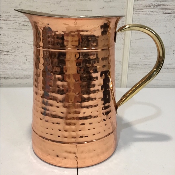 Source Unknown Other - Vintage Hammered / Dimpled Copper Pitcher With Brass Handle Made In India
